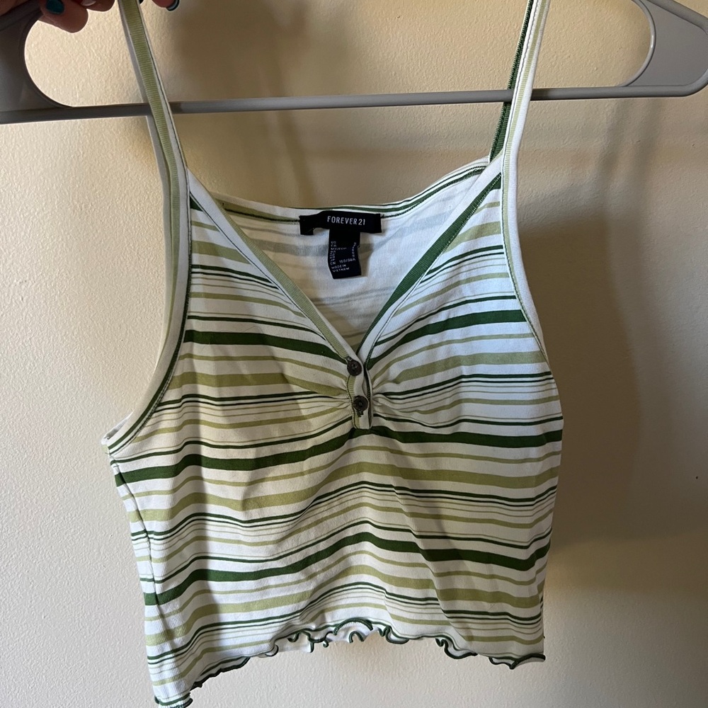 Women’s Forever21 Green & White Striped Tank